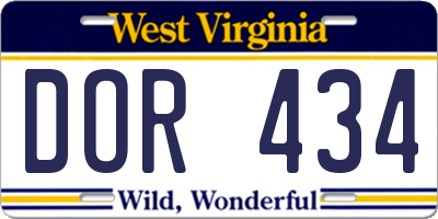 WV license plate DOR434