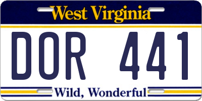 WV license plate DOR441