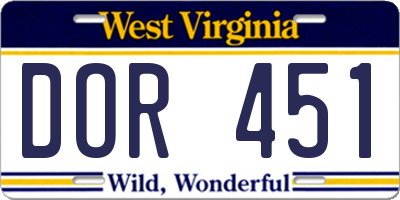 WV license plate DOR451