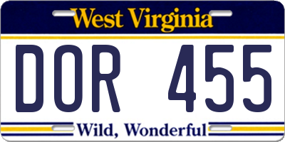 WV license plate DOR455