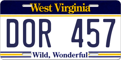 WV license plate DOR457