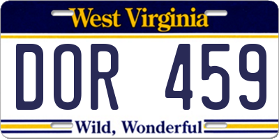 WV license plate DOR459