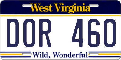 WV license plate DOR460