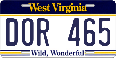 WV license plate DOR465