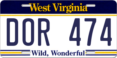 WV license plate DOR474