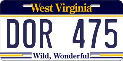 WV license plate DOR475