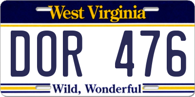 WV license plate DOR476
