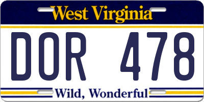 WV license plate DOR478