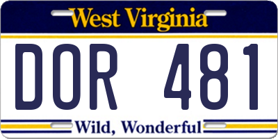 WV license plate DOR481