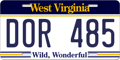 WV license plate DOR485