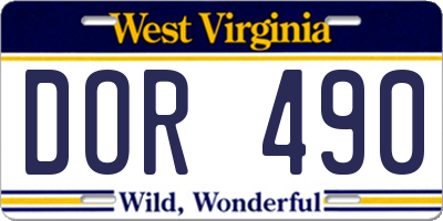 WV license plate DOR490