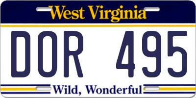 WV license plate DOR495
