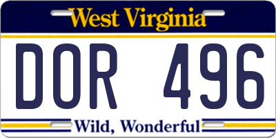 WV license plate DOR496