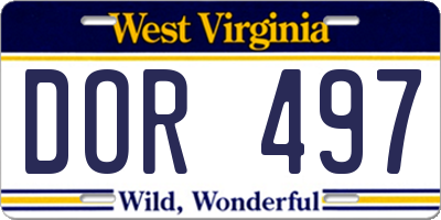 WV license plate DOR497