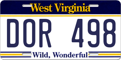 WV license plate DOR498