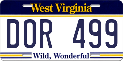 WV license plate DOR499