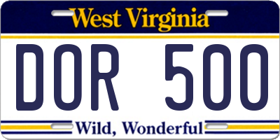 WV license plate DOR500