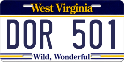 WV license plate DOR501