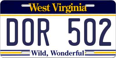 WV license plate DOR502
