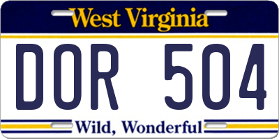 WV license plate DOR504