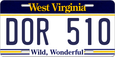 WV license plate DOR510