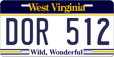 WV license plate DOR512
