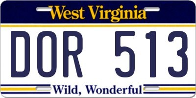 WV license plate DOR513