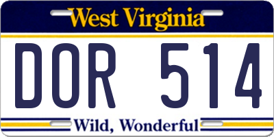 WV license plate DOR514