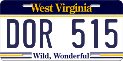 WV license plate DOR515