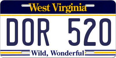 WV license plate DOR520