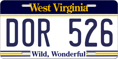 WV license plate DOR526