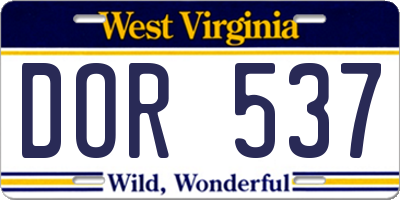 WV license plate DOR537