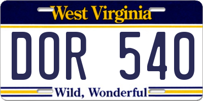 WV license plate DOR540