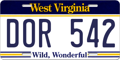 WV license plate DOR542