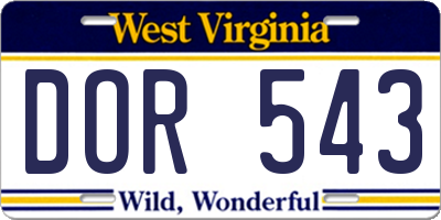 WV license plate DOR543