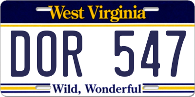 WV license plate DOR547