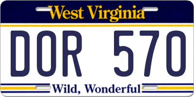 WV license plate DOR570
