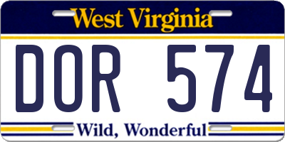 WV license plate DOR574