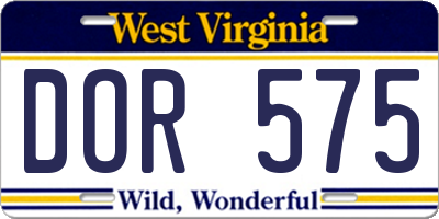 WV license plate DOR575