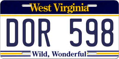 WV license plate DOR598