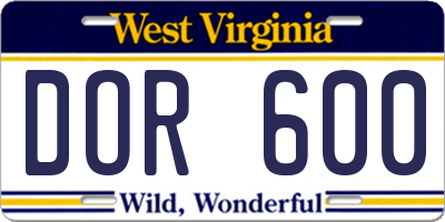 WV license plate DOR600