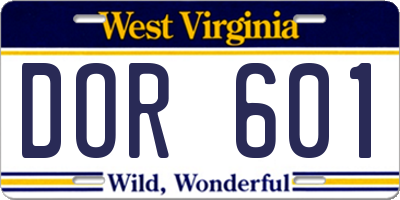 WV license plate DOR601