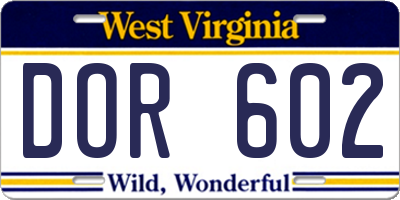 WV license plate DOR602