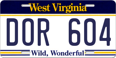 WV license plate DOR604