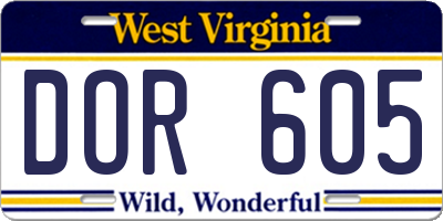 WV license plate DOR605