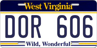 WV license plate DOR606