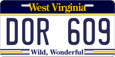WV license plate DOR609