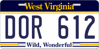 WV license plate DOR612