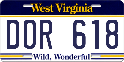 WV license plate DOR618