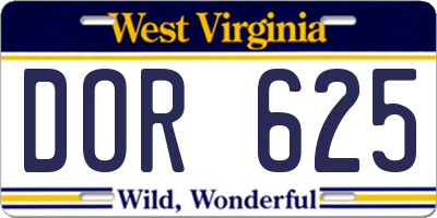 WV license plate DOR625